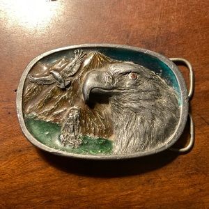 C & J Eagle Belt Buckle Hand Painted Vintage USA 1986